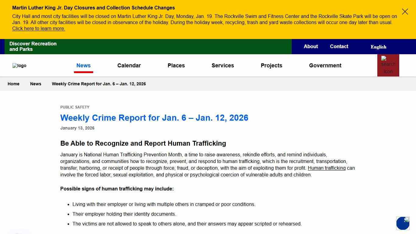 Weekly Crime Report for Jan. 6 – Jan. 12, 2026 | City of Rockville