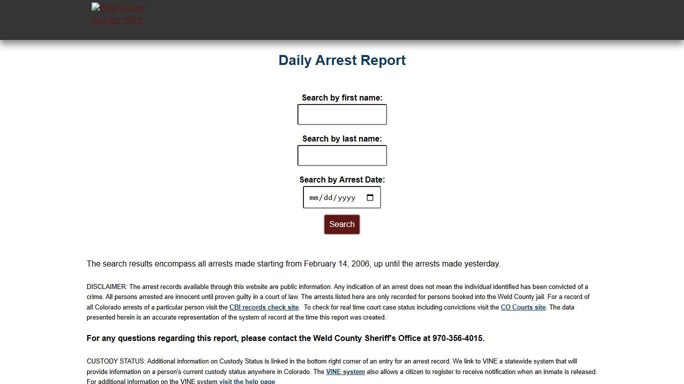 Weld County: Sheriffs Office Arrested Report